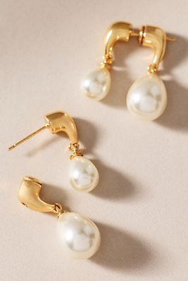 Studio Bride Gilded Asymmetric Pearl Drop Earrings