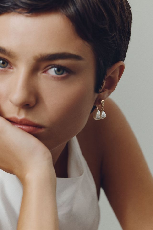 Studio Bride Gilded Asymmetric Pearl Drop Earrings #1