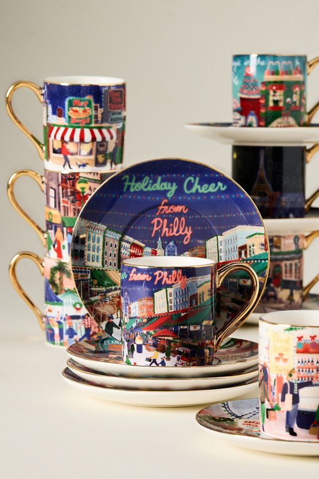 Holiday in the City Stoneware Espresso Cup & Saucer #2