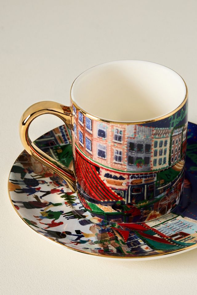 Holiday in the City Stoneware Espresso Cup & Saucer #3