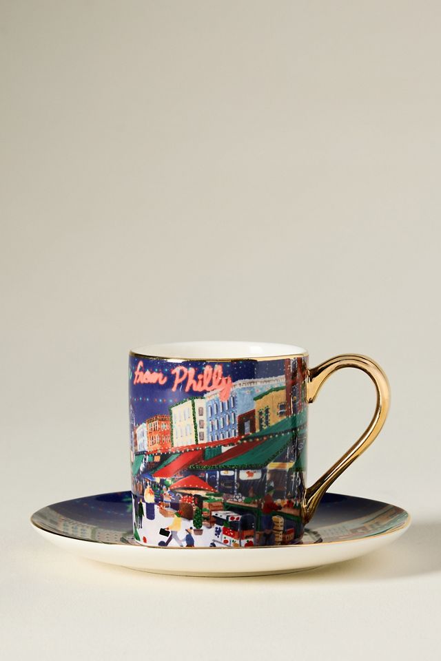 Holiday in the City Stoneware Espresso Cup & Saucer #1