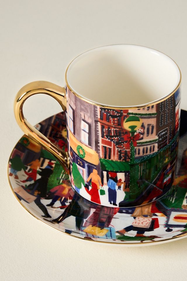 Holiday in the City Stoneware Espresso Cup & Saucer #3
