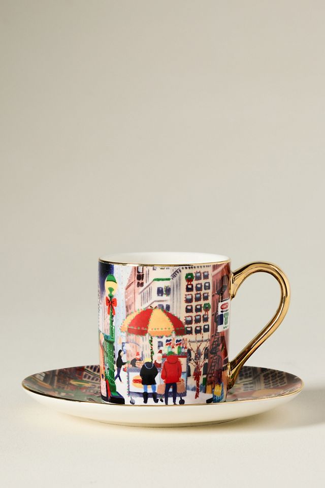 Holiday in the City Stoneware Espresso Cup & Saucer #1