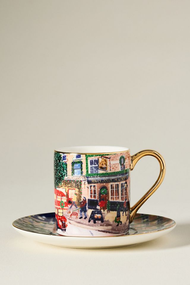 Holiday in the City Stoneware Espresso Cup & Saucer #1