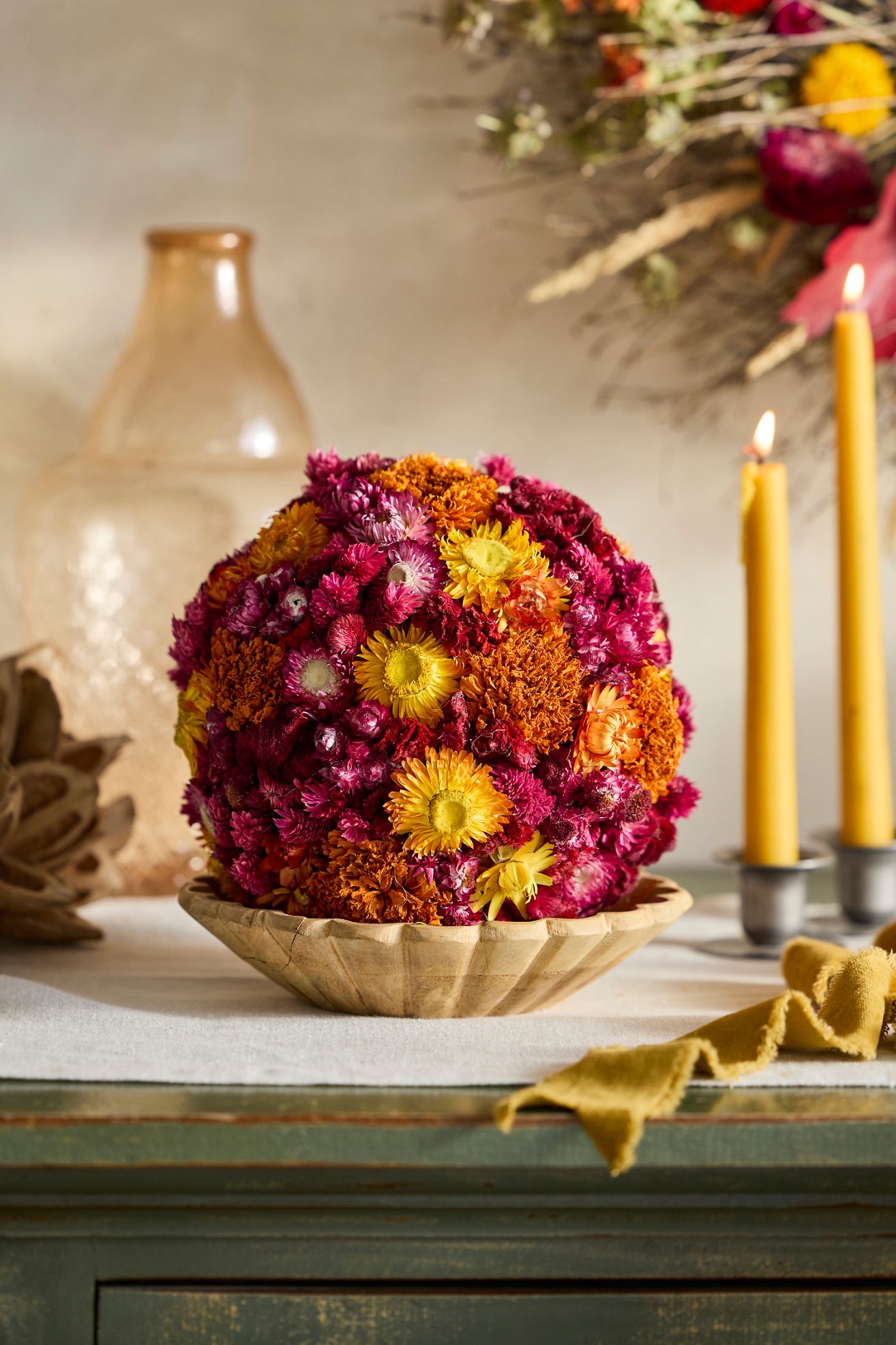 Jewel Tones Dried Floral Sphere - Multi, One Size