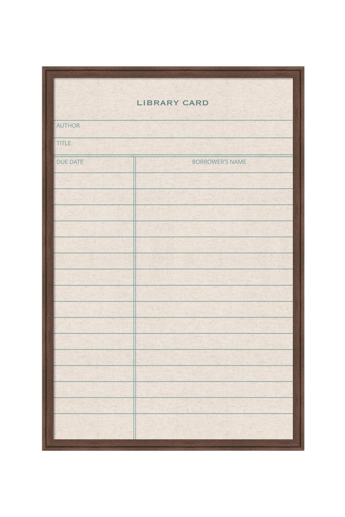 Framed Library Card Pinboard - Brown, One Size