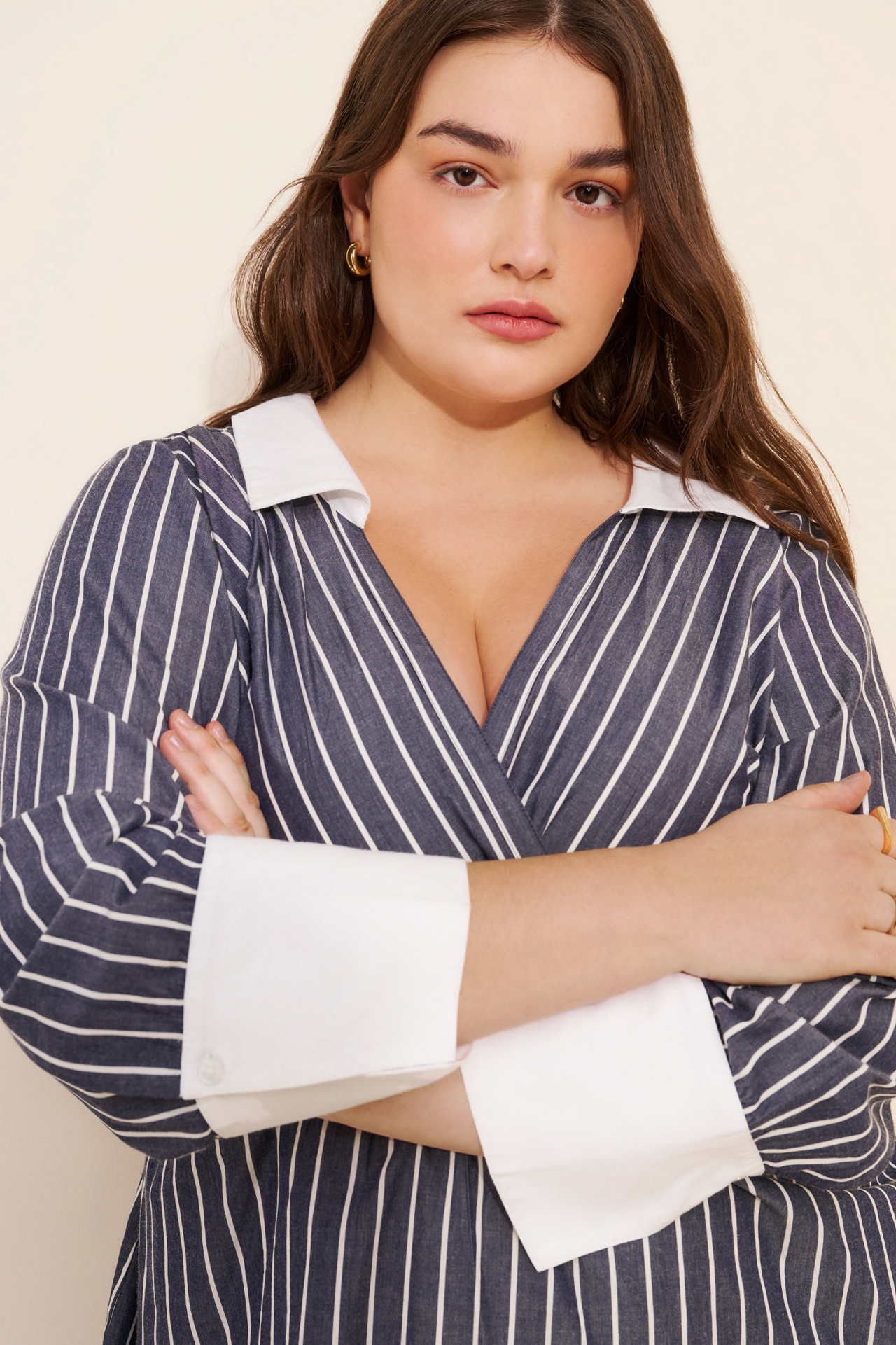 Eloquii Stripe Midi Shirt Dress