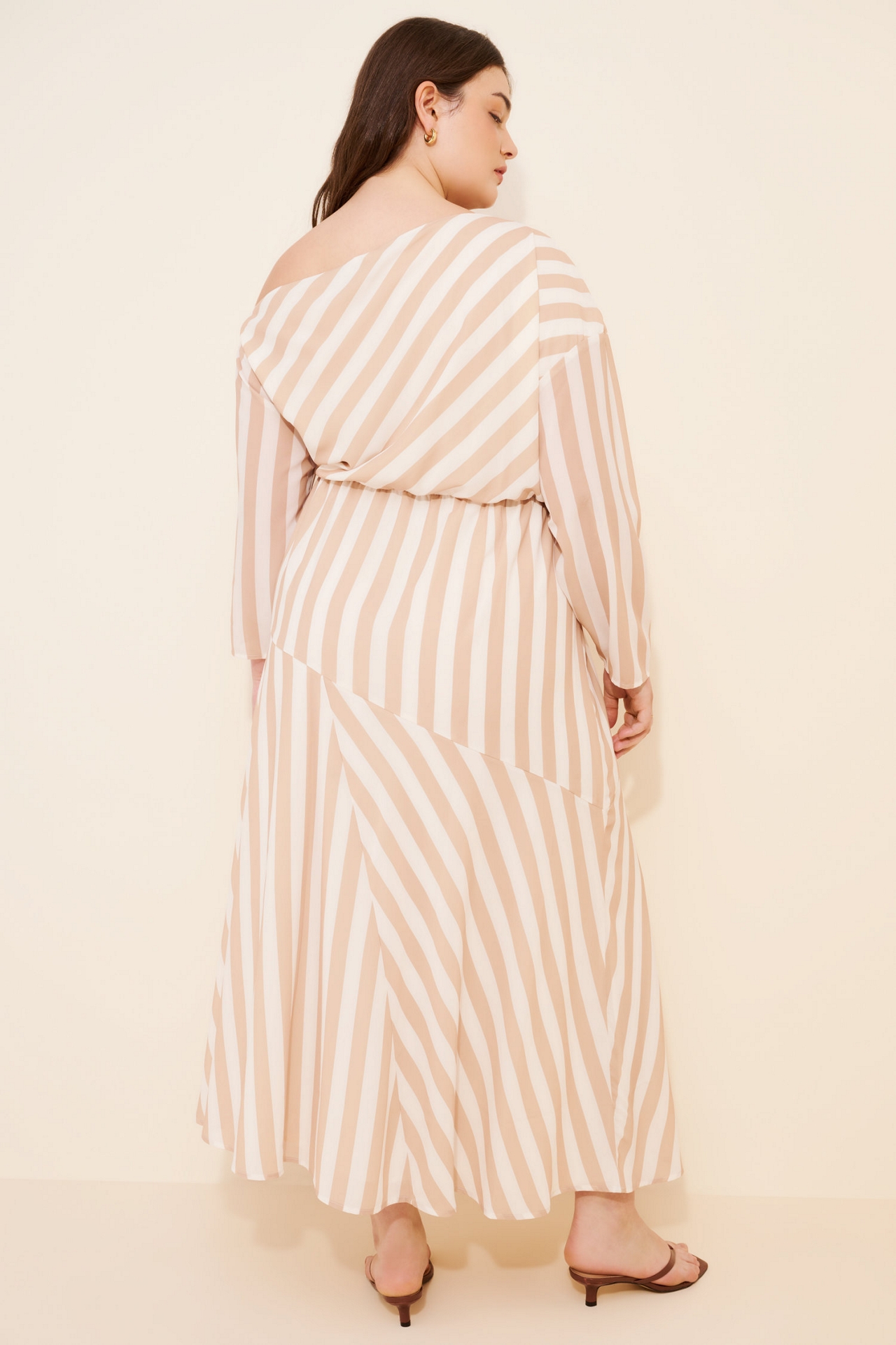 Eloquii One-Shoulder Stripe Asymmetric Midi Dress