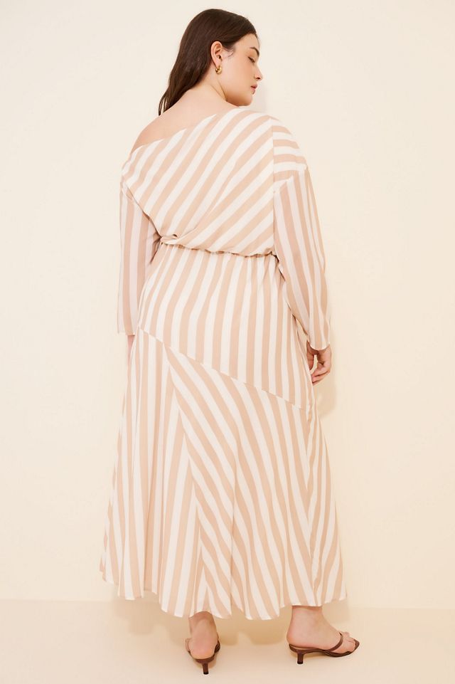 Eloquii One-Shoulder Stripe Asymmetric Midi Dress #1