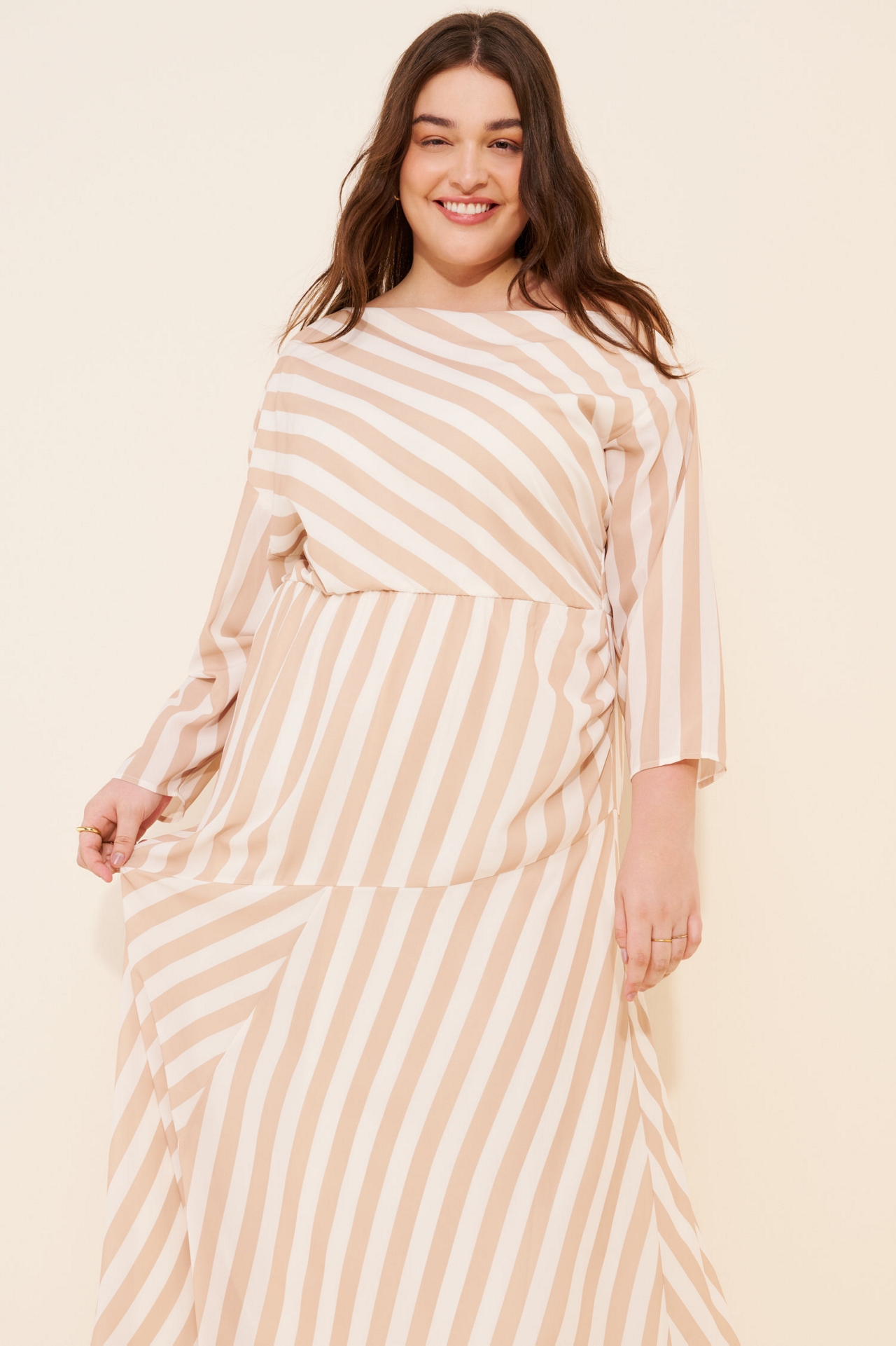 Eloquii One-Shoulder Stripe Asymmetric Midi Dress
