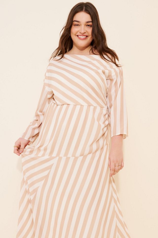 Eloquii One-Shoulder Stripe Asymmetric Midi Dress | Anthropologie