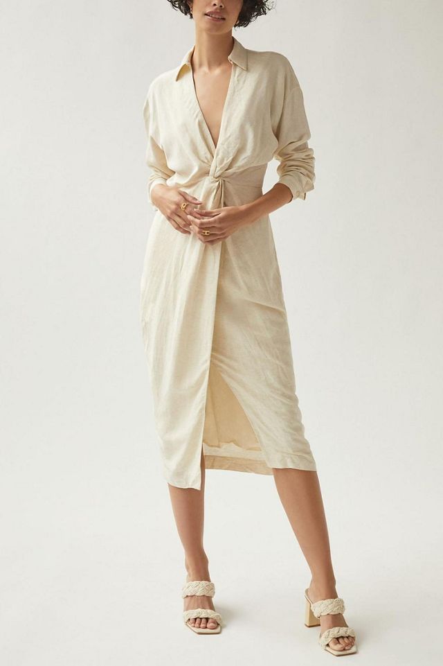 V-Neck Knot Front Midi Dress #3