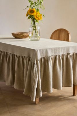 Ruffle Hem Linen Tablecloth
