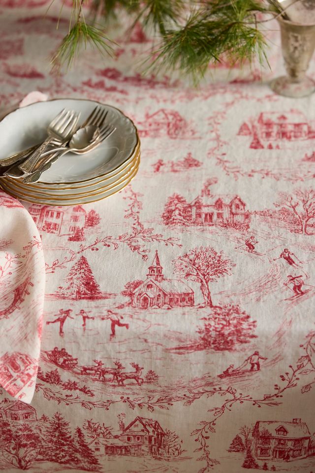 Holiday Toile Linen Tablecloth #1