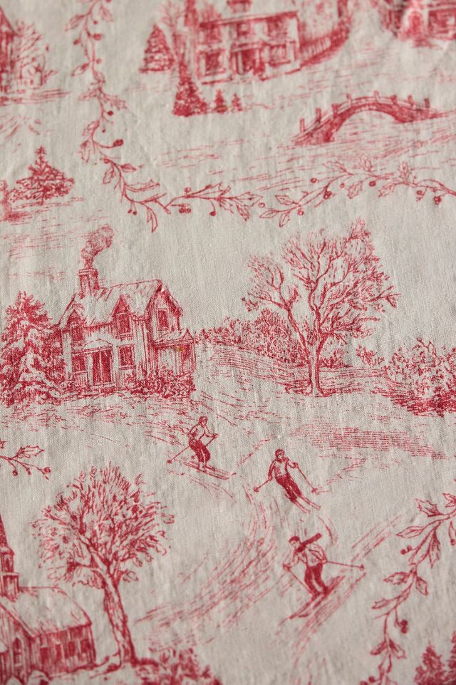 Holiday Toile Linen Tablecloth #2