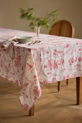 Holiday Toile Linen Tablecloth