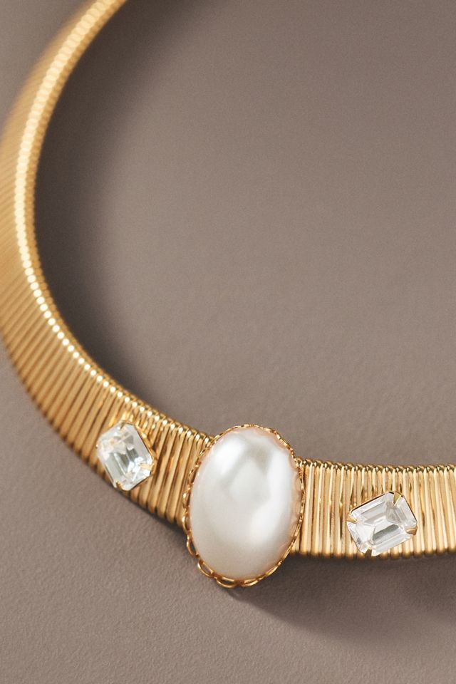 The Pink Reef Pearl & Crystal Collar Necklace #1
