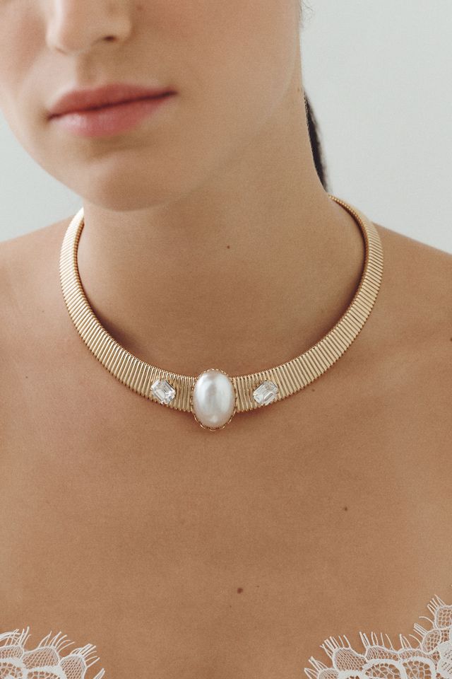 The Pink Reef Pearl & Crystal Collar Necklace #1