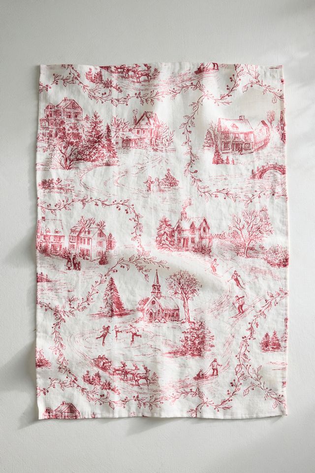 Holiday Toile Linen Dish Towel #2