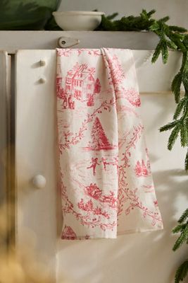 Terrain Holiday Toile Linen Dish Towel