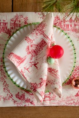 Holiday Toile Linen Napkins, Set of 2