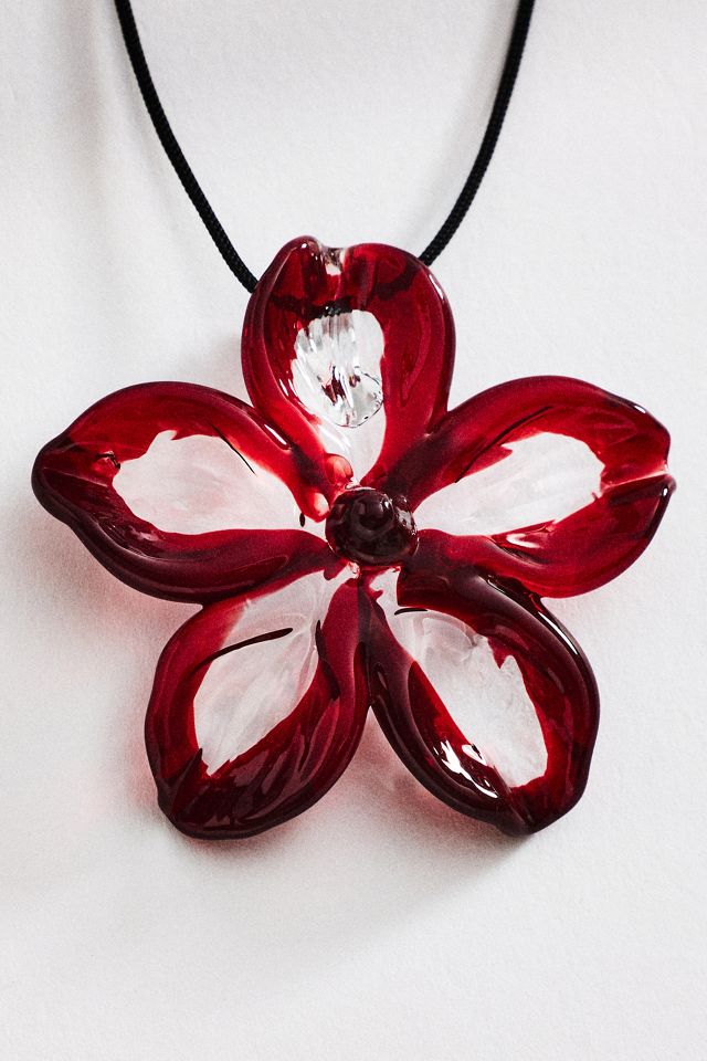 Levens Glass Hibiscus Pendant Necklace #1