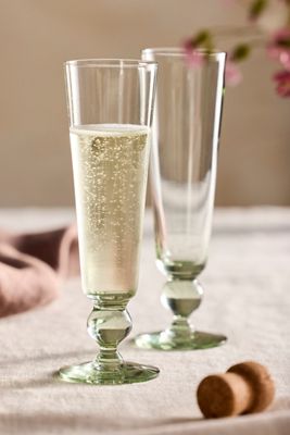 Ball Footed Glass Flutes, Set of 2