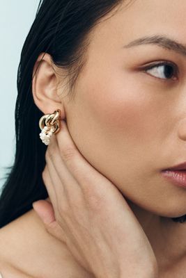Double-Hoop Pearl Drop Earrings