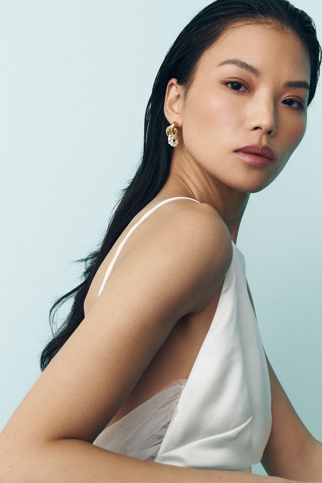 Double-Hoop Pearl Drop Earrings #1
