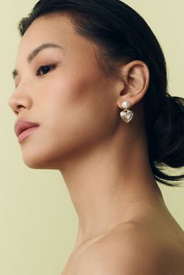 By Anthropologie Pearl Heart Drop Earrings