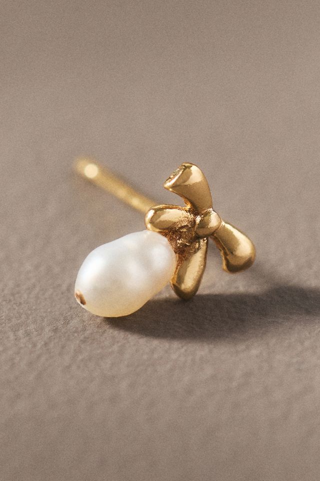 By Anthropologie Dainty Pearl Bow Earrings #1