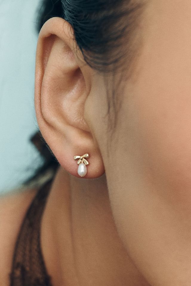 By Anthropologie Dainty Pearl Bow Earrings #1