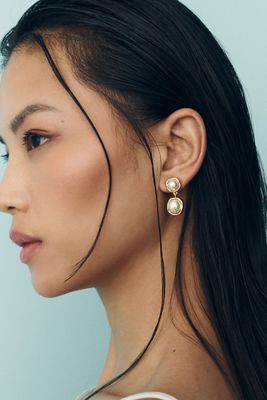 By Anthropologie Pearl Bezel Drop Earrings