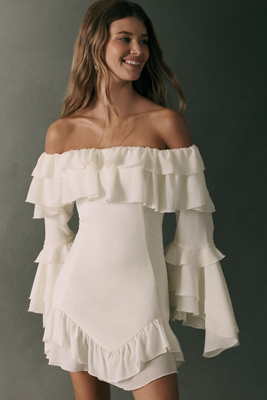 Mare Mare Ruffled Off-shoulder Mini Dress In Ivory