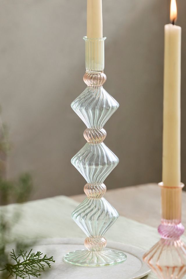 Ribbed Diamond Glass Taper Holder #1