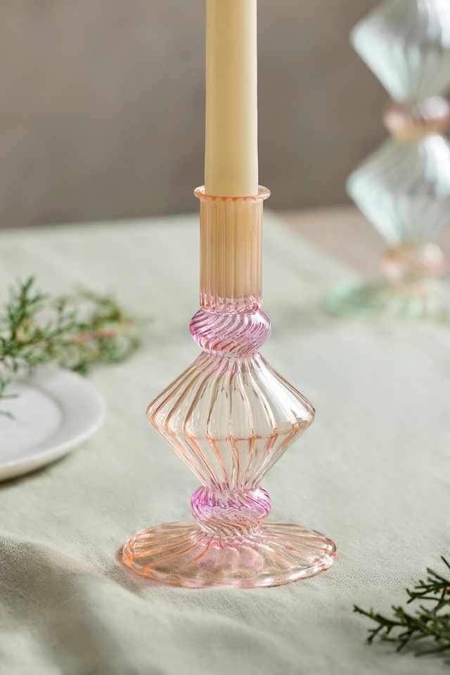 Ribbed Diamond Glass Taper Holder #2