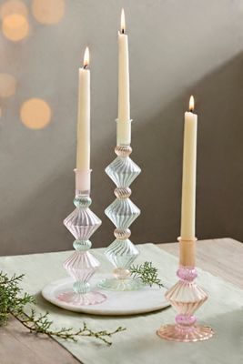 Ribbed Diamond Glass Taper Holder