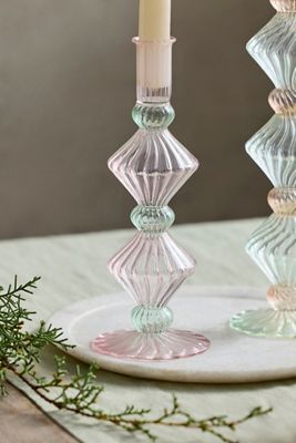 Ribbed Diamond Glass Taper Holder