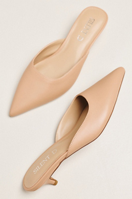 Silent D Bonnie Kitten Heel Mules In Beige