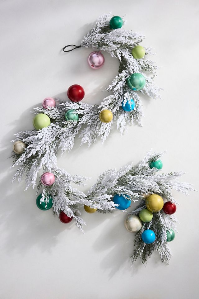 Frosty Faux Evergreen + Shatterproof Bauble Garland, 6’ #2