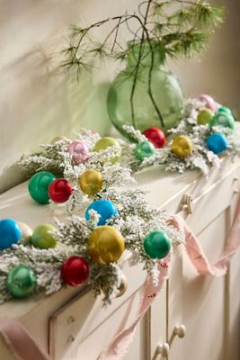 Frosty Faux Evergreen + Shatterproof Bauble Garland, 6’