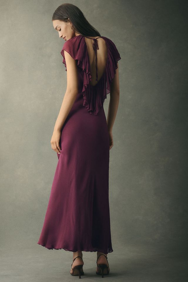 Geisha Deep-V Ruffle Maxi Dress #2