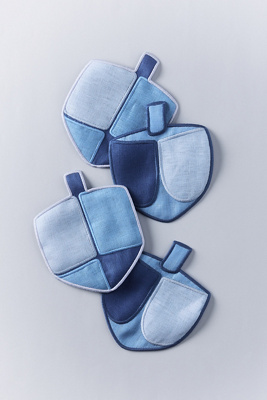 Piecework Holiday Cocktail Napkins, Set Of 4 In Blue