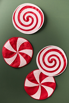Piecework Holiday Cocktail Napkins, Set Of 4 In Red