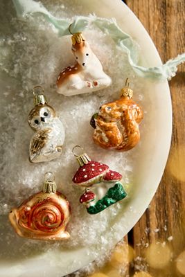 Woodland Glass Ornaments, Set of 5
