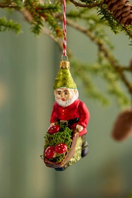 Gnome + Mushroom Glass Ornament