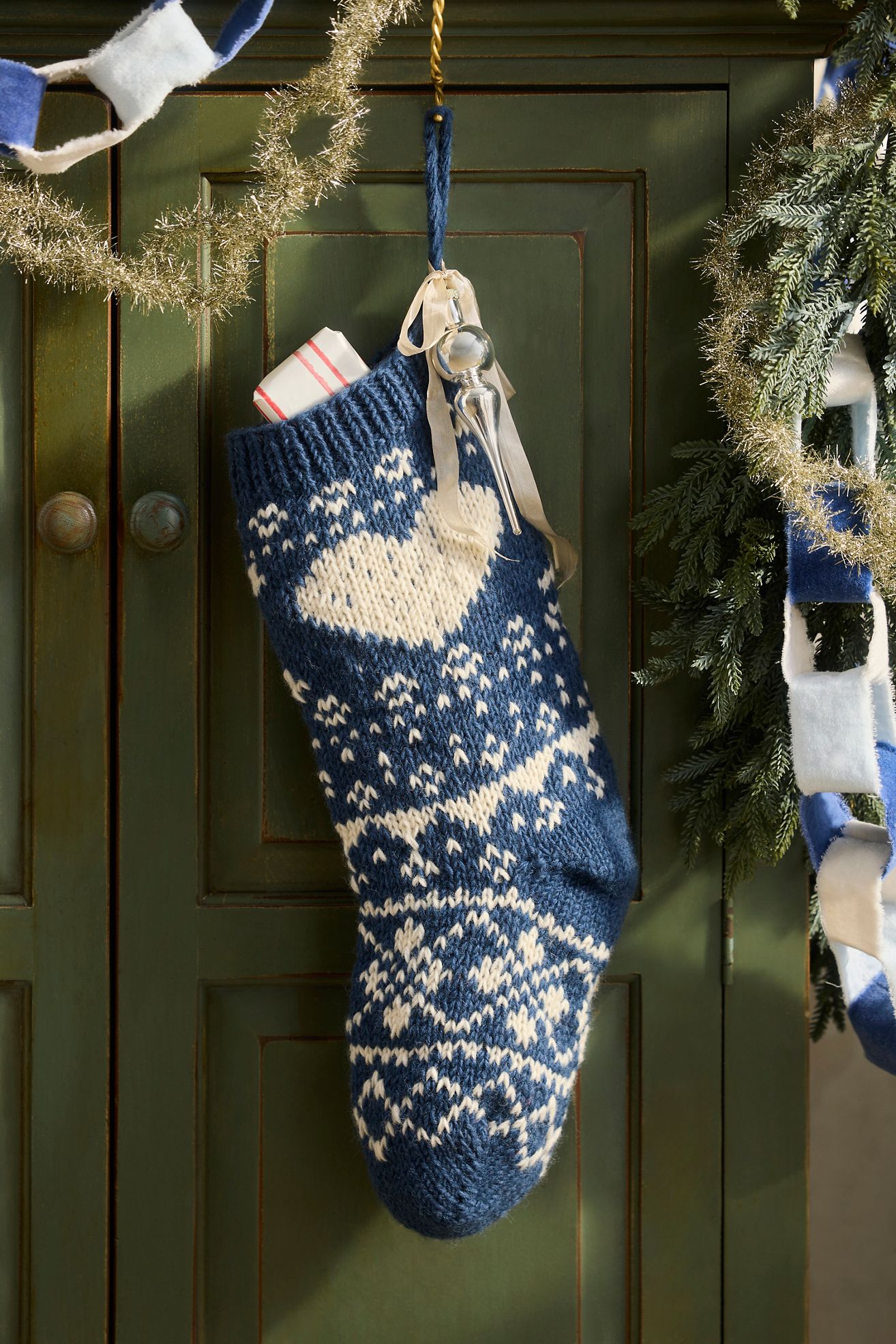 Terrain Holiday Sweater Knitted Wool Stocking - Blue, One Size