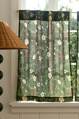 Garnet Printed Cotton Floral Cafe Curtains, Set of 2