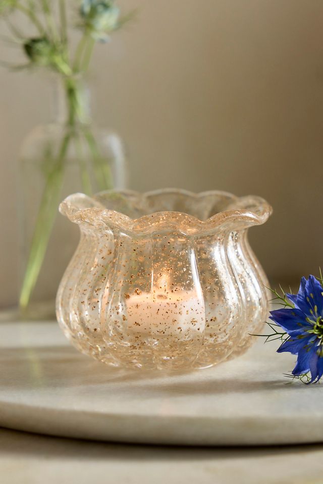 Golden Fleck Scalloped Glass Votive Holder #1