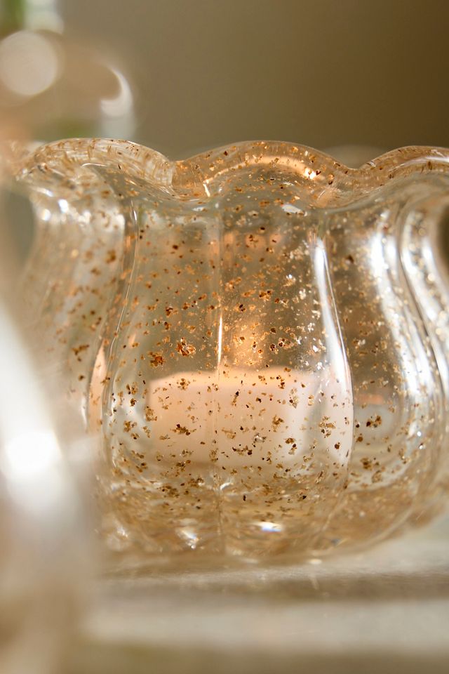 Golden Fleck Scalloped Glass Votive Holder #2